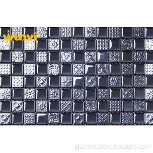 Square Gray Glass Mosaic Wall Tile , Glass Mosaic Bathroom